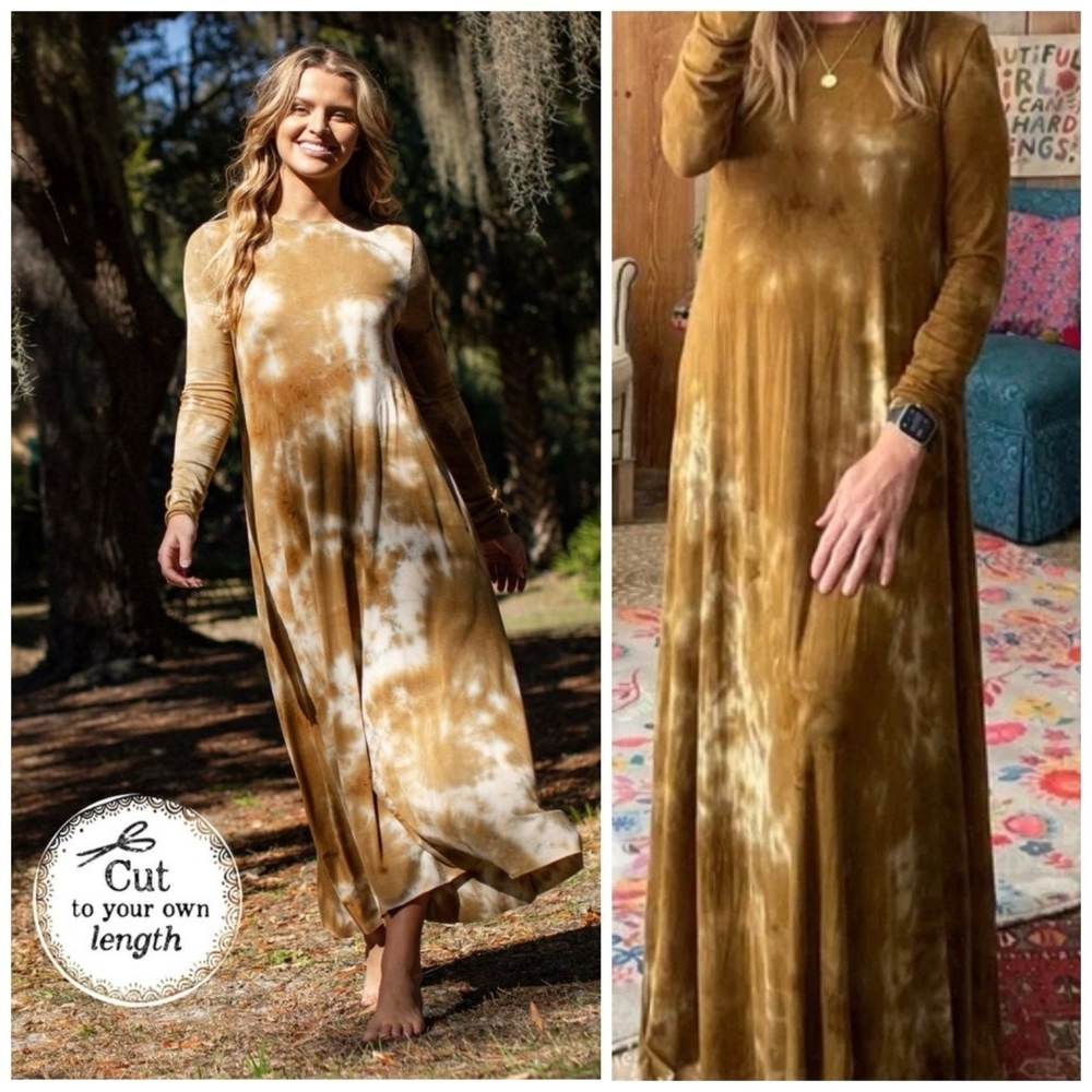 NATURAL LIFE Yellow/Brown Long Sleeve Sundress Large